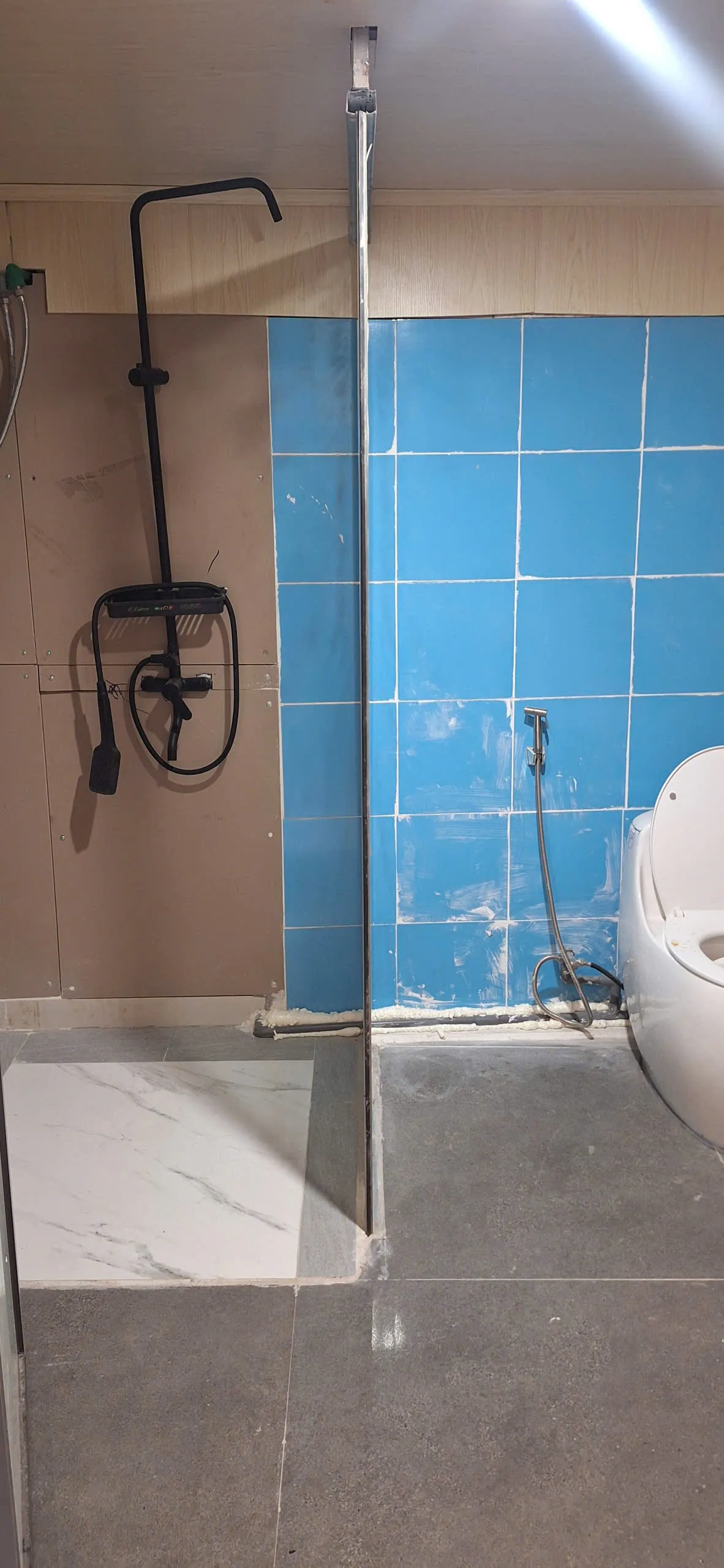 Khu sen và bồn cầu, tường gạch xanh